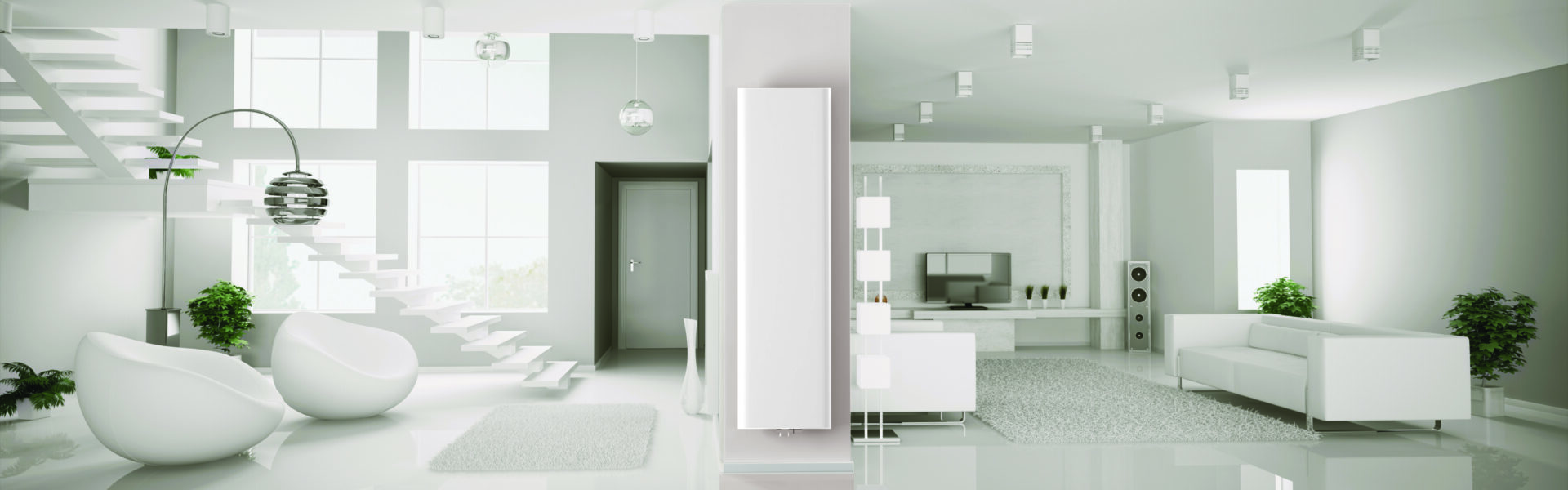 vertical radiator in open plan house